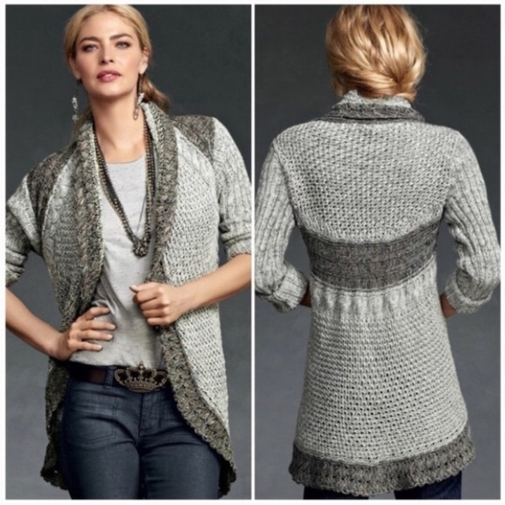 CAbi | Shadow Circle Grey Open Chunky Knit Sweater Cardigan Women’s Size Small - Picture 2 of 8